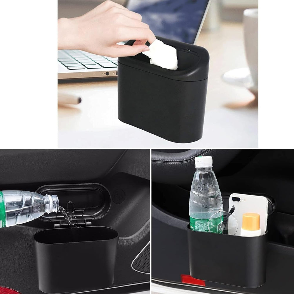 Car Trash Can with Lid – Mini Car Dustbin Hanging Auto Garbage Bin Holder for Car Interior, SUV, Office & Home (Black, Pack of 1)
