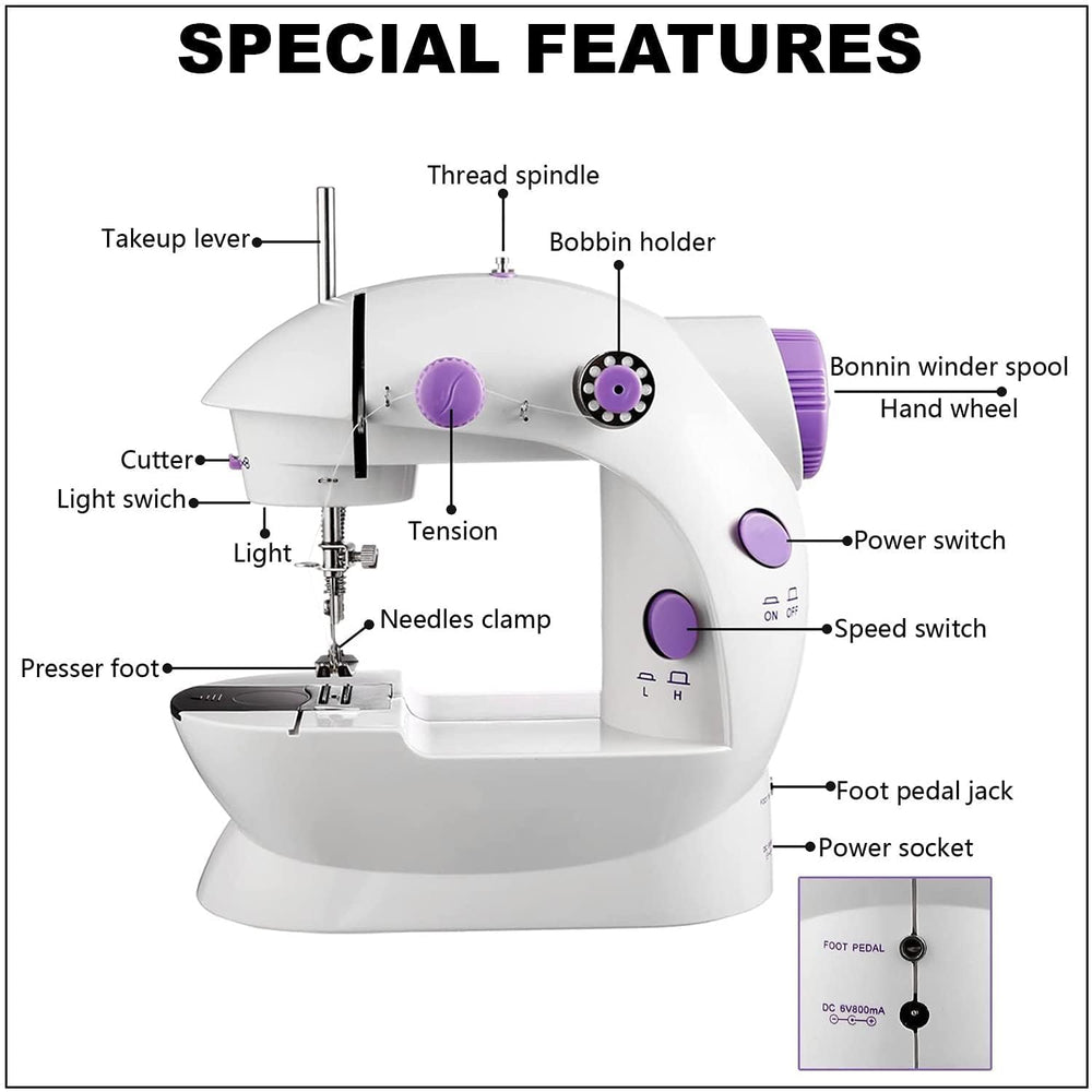 Mini Sewing Machine With Foot Pedal, Adapter,Tableset,Sewing Kit Tailoringmachine Portable Sewing Device Silai Machine For Beginners Electric Crafting Mending Machine | (1), Multicolor