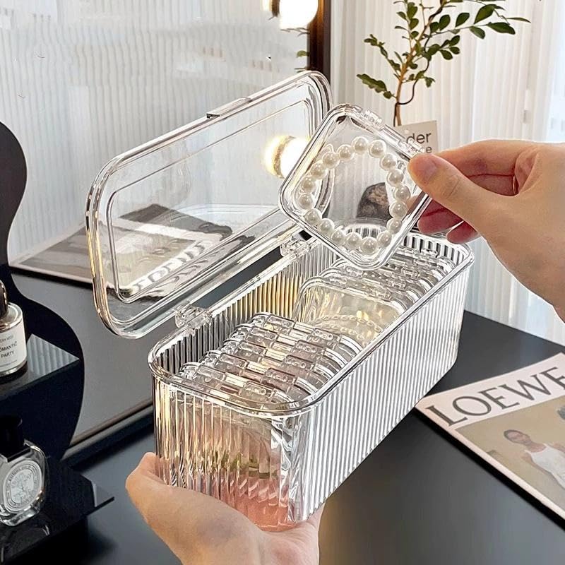 Acrylic Jewellery Organizer Box Set with 10 Piece, Portable Storage Boxes with Anti-Oxidation for Earrings, Bracelets, Rings, Necklace, Watch, Transparent Jewellery Case for Women & Girls