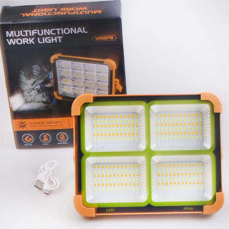 Portable LED Work Solar Light Use for emergency IP66 Waterproof,USB & Solar Rechargeable LED Flood Light - 288 LED's Outdoor Light 5 Adjustable Light mode for Garden, Camping, Garage