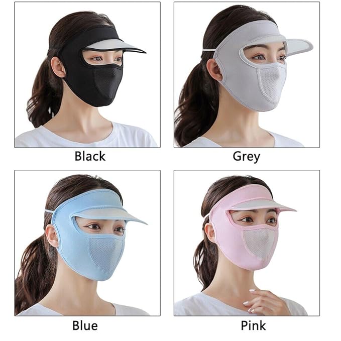 Summer Protection Women’s Cap Mask – UV Sun Protection, Foldable Scarf & Face Cover with Ice Silk Material, Breathable Sunscreen Shield for Outdoor Cycling & Activities, Multicolour