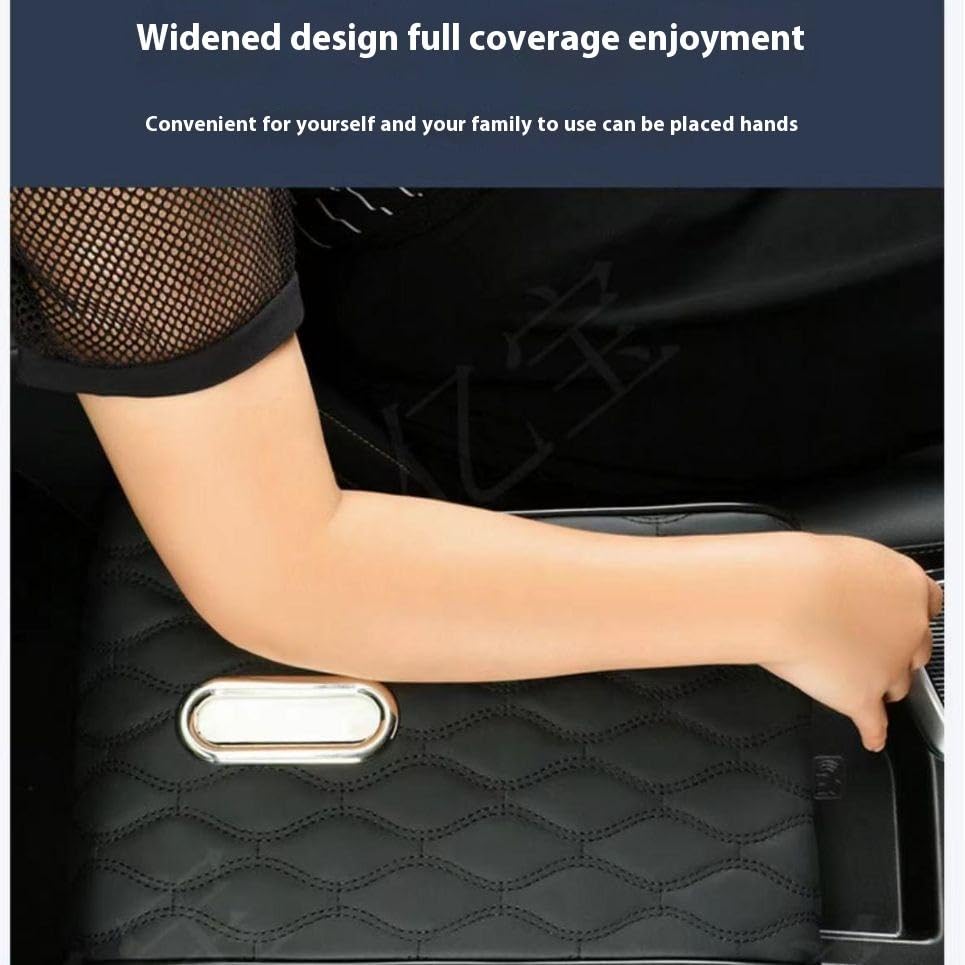 Car Armrest Cushion with Tissue Holder, Memory Foam Console Pad, PU Leather Cover, Universal Fit Arm Rest Support for Car SUV Truck, Comfortable Elbow Rest Organizer (Black)
