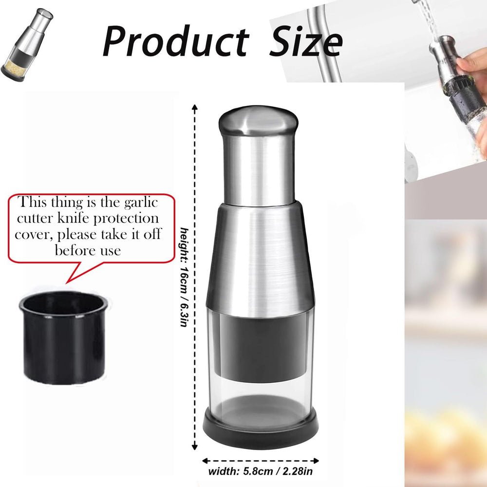 Mini Dicer Food Chopper,Functional Manual Garlic Press, Stainless Steel Hand Food Chopper Garlic Press for Mincing Garlic Garlic Press Stainless Steel (Silver)