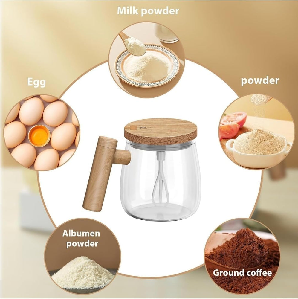 Electric Self Stirring Coffee Mug with Plastic Handle & Glass Cup – USB Rechargeable Automatic Coffee Mixer Cup with Magnetic Stirrer for Coffee, Milk, Protein Shake, Hot Chocolate (400ml)