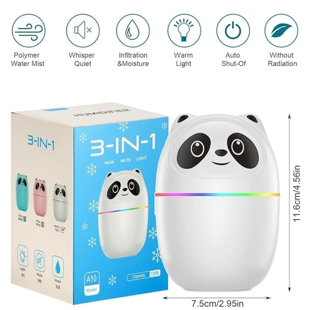 Panda Cool Mist Humidifier & Essential Oil Aroma Diffuser – Ultrasonic Quiet Air Humidifier for Room, Office, Car & Baby | Portable Moisture & Relaxing Night Light for Home (Panda) Multicolor
