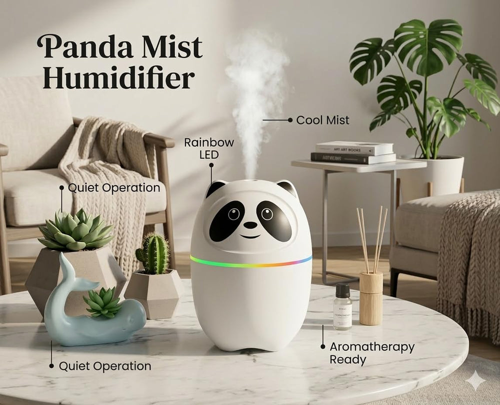 Panda Cool Mist Humidifier & Essential Oil Aroma Diffuser – Ultrasonic Quiet Air Humidifier for Room, Office, Car & Baby | Portable Moisture & Relaxing Night Light for Home (Panda) Multicolor