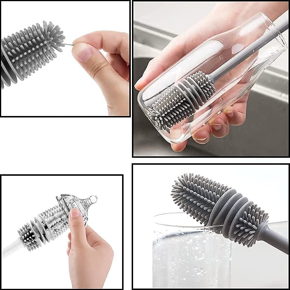 Long Handle Silicone Bottle Cleaner Brush for Washing Water Bottle, Solution Bottle, Mug. Cleaning Brush (Pack of 1) (Color - Grey)