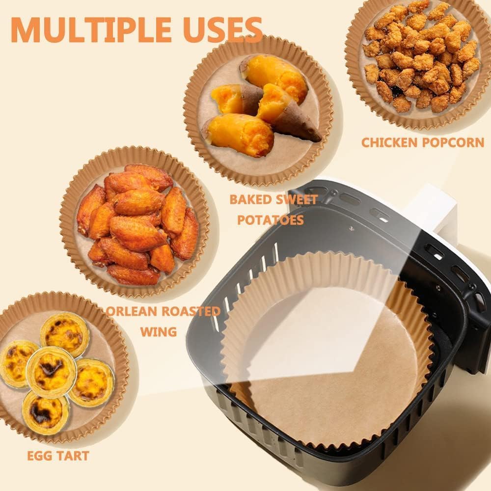 100 PCS Air Fryer Round Parchment Paper Liners – Non-Stick, Heat Resistant, Baking Paper – Fits 5 to 8 QT Air Fryers – Disposable, Food-Grade, Grease-Proof Sheets. (Round)