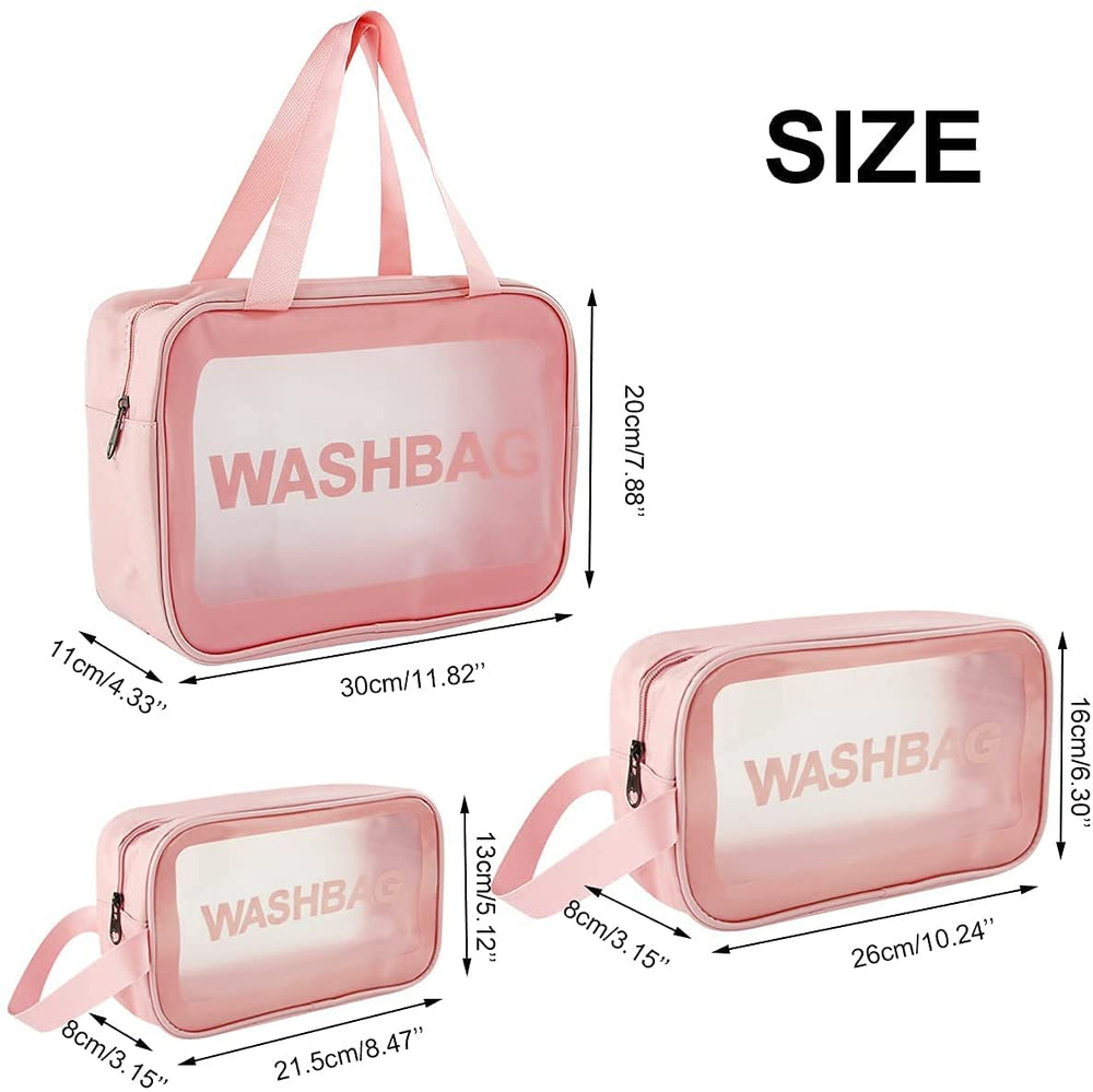 Pvc Clear Makeup Pouch Set, Cosmetic Organizer Bag for Women and Girls Travel Waterproof Toiletry Storage Kit (Set of 3 Light Pink)