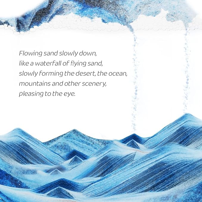 Moving Sand Art Picture Glass Liquid Painting 3D Natural Landscape showpieces for Home Decor Antique Gifts for Kids Office Desktop Decoration Desk Table Decorative Items (Deep Sea Blue)