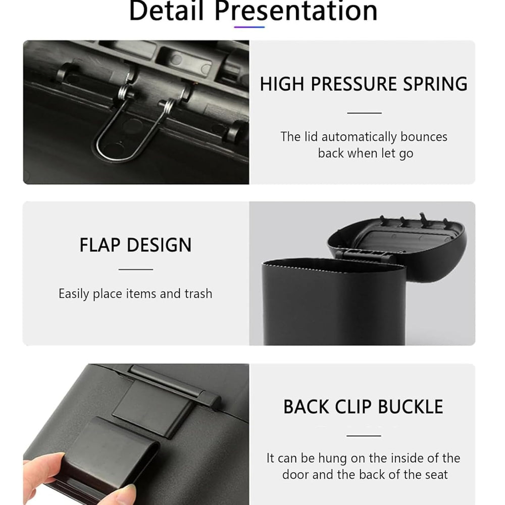 Car Trash Can with Lid – Mini Car Dustbin Hanging Auto Garbage Bin Holder for Car Interior, SUV, Office & Home (Black, Pack of 1)