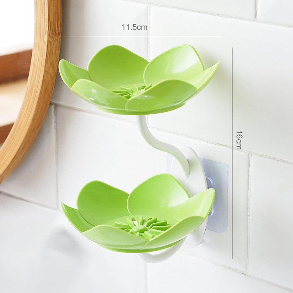 Lotus Flower Shape Soap Holder | Double Layer Drainable Soap Dish | Wall Mounted & Reusable | Adhesive Sticker Included | No-Soggy Soap Solution for Bathroom & Kitchen (Multi-2 pcs)