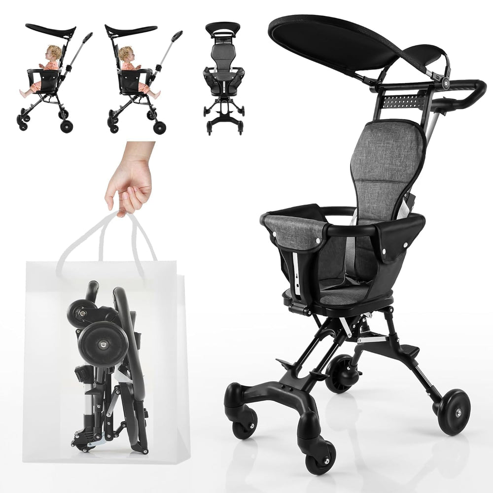 Baby Travel Stroller, Lightweight 2.7 kg, Portable Compact Umbrella Stroller for Toddler, Airplane Travel, Removable Seat, Black, 25 kg Capacity