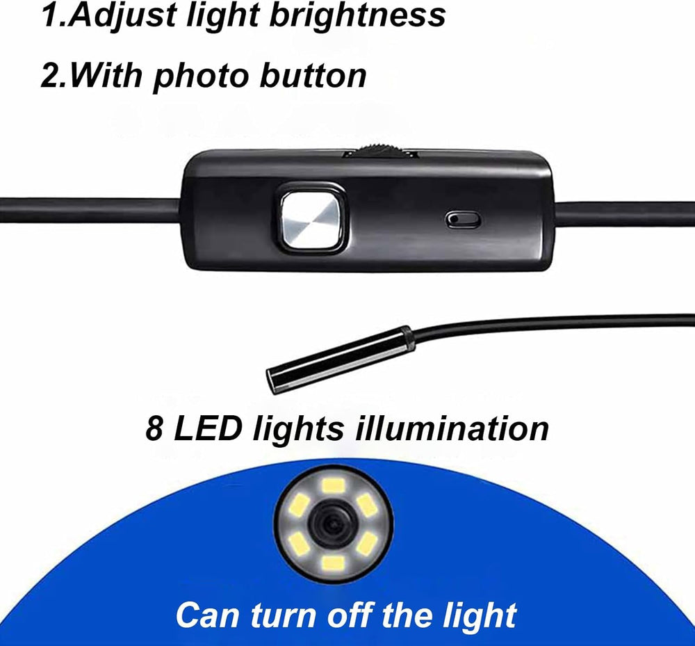 3-in-1 HD Endoscope Camera (2m): Waterproof Snake Borescope with 6 LEDs for Android & PC. Perfect for Pipe & Engine Inspection.