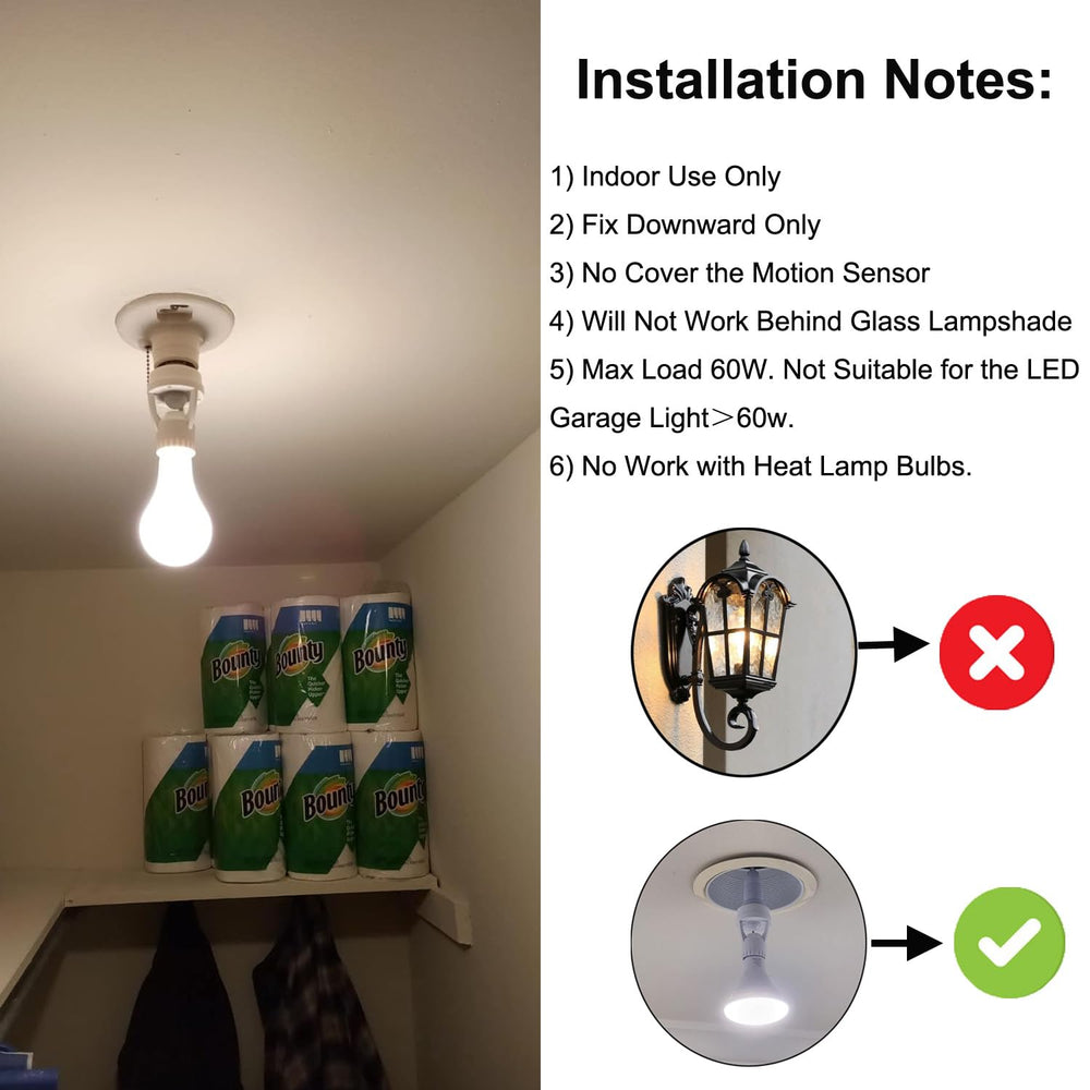 PIR Motion Sensor Light Socket,E26/E27 Smart Lamp Bulb Holder Adapter Auto On/Off Light Control Suitable for Garage Basement Porch Storage Room