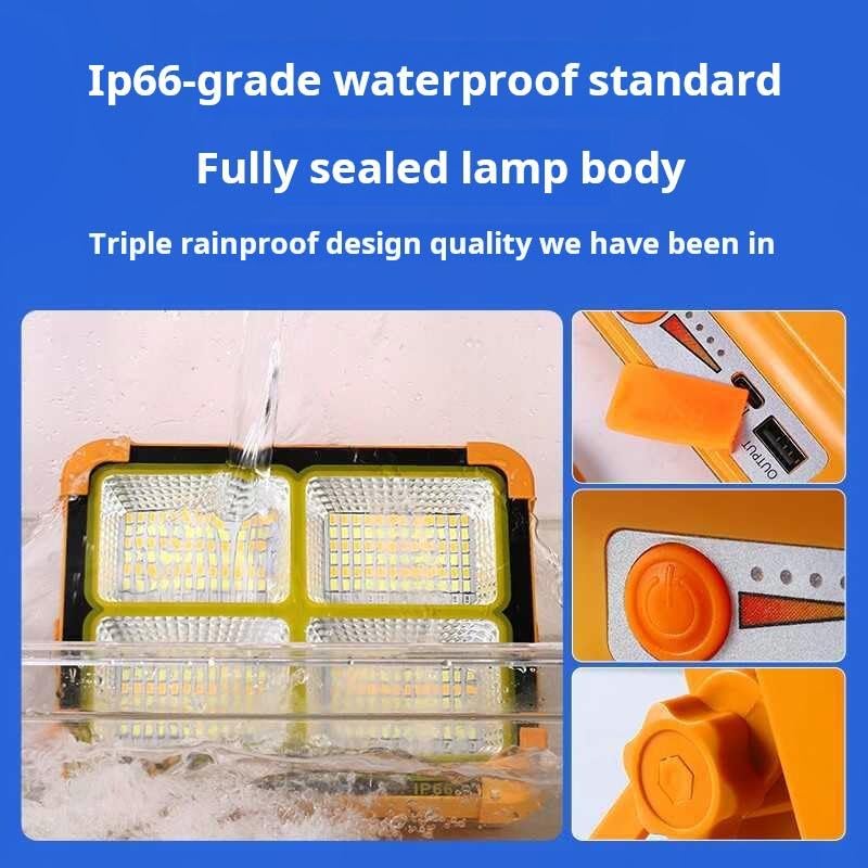 Portable LED Work Solar Light Use for emergency IP66 Waterproof,USB & Solar Rechargeable LED Flood Light - 288 LED's Outdoor Light 5 Adjustable Light mode for Garden, Camping, Garage
