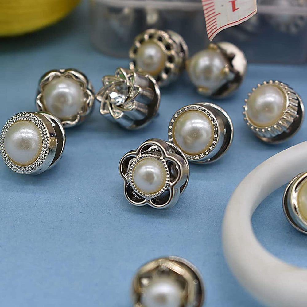 30PCS Pearl Brooch Buttons Set - No Sew, Removable Mini Safety Shirt Buttons for Cardigans, Sarees, Dresses & Hats - Elegant Fancy Design for Cover-Up & Decorative Use