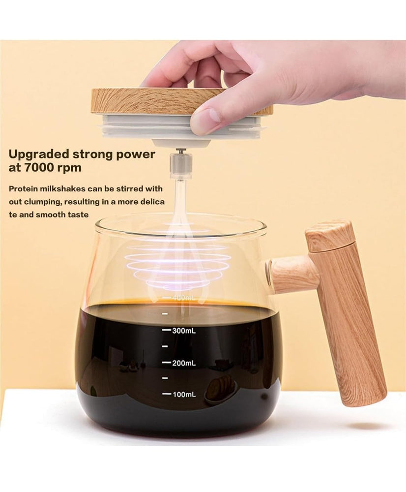 Electric Self Stirring Coffee Mug with Plastic Handle & Glass Cup – USB Rechargeable Automatic Coffee Mixer Cup with Magnetic Stirrer for Coffee, Milk, Protein Shake, Hot Chocolate (400ml)
