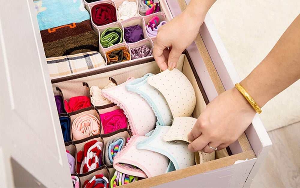 Innerwear Organizer 16+1 Compartment Non-Smell Non Woven Foldable Fabric Storage Box For Closet (Blue Polka Dot),Clothing