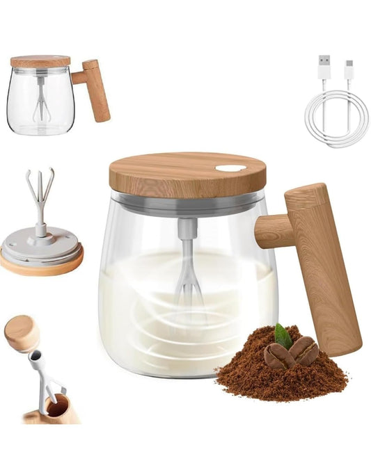 Electric Self Stirring Coffee Mug with Plastic Handle & Glass Cup – USB Rechargeable Automatic Coffee Mixer Cup with Magnetic Stirrer for Coffee, Milk, Protein Shake, Hot Chocolate (400ml)