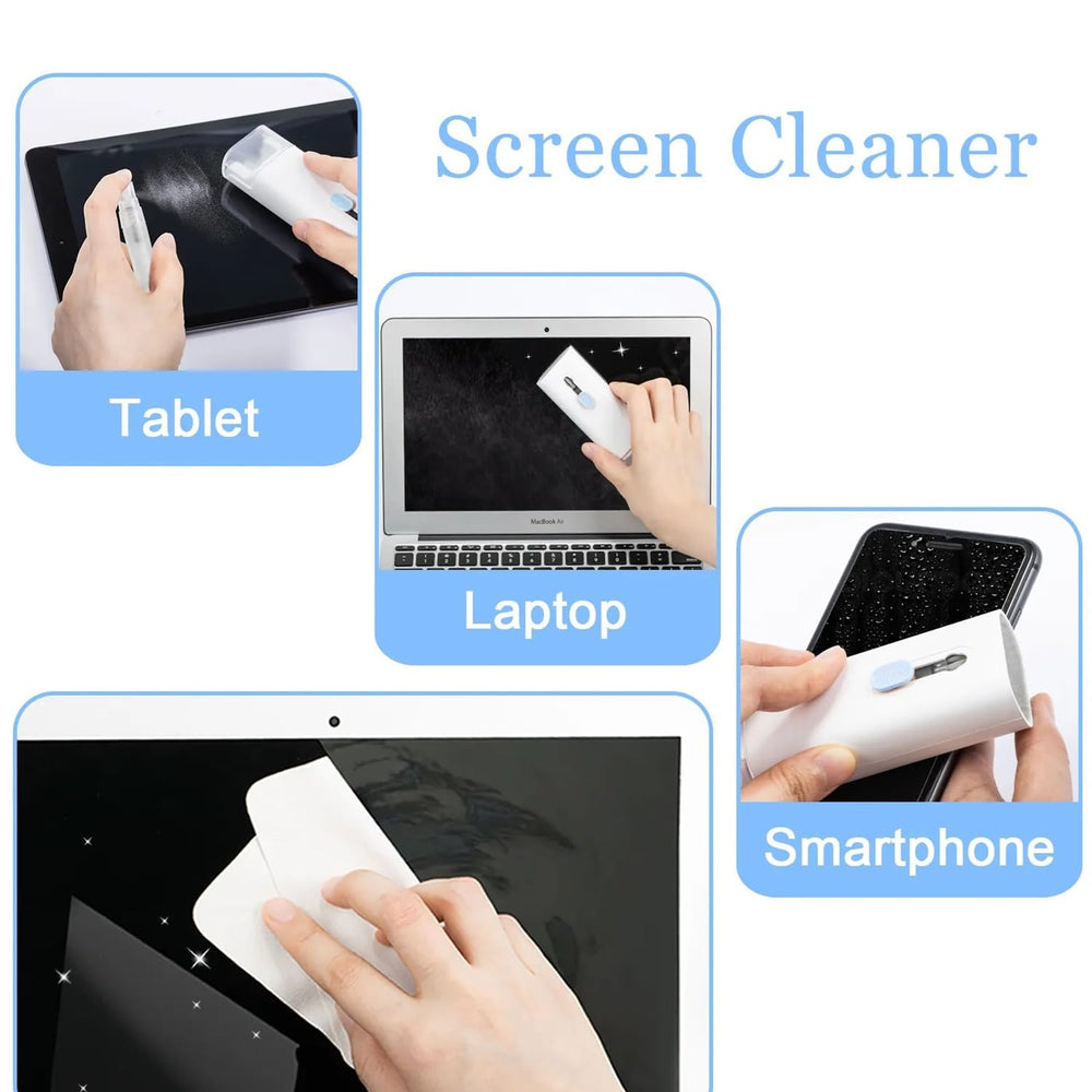 7 in 1 Electronic Cleaner kit | Cleaning Kit for iPad | iPhone | Airpods | Monitor Screen | Keyboard | Dust Brush Including Soft Sweep | Swipe | Airpod Cleaner Pen | Key Puller and Spray Bottle
