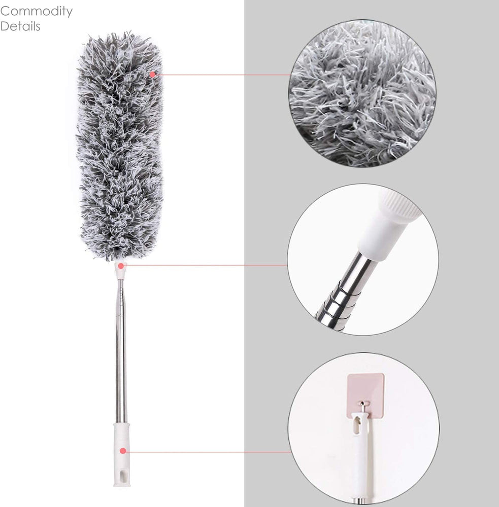Microfiber Feather Duster Bendable & Extendable Fan Cleaning Duster with 100 inches Expandable Pole Handle Washable Duster for High Ceiling Fans,Window Blinds, Furniture (Standard)