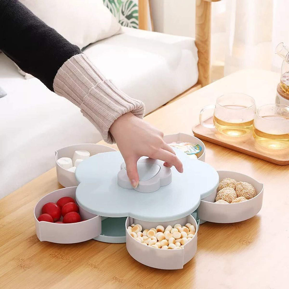 Single Layer Smart Candy Box | Rotating Snack Storage Box with Compartments | Multi-Compartment Organizer for Candy, Nuts, Snacks, Dry Fruits