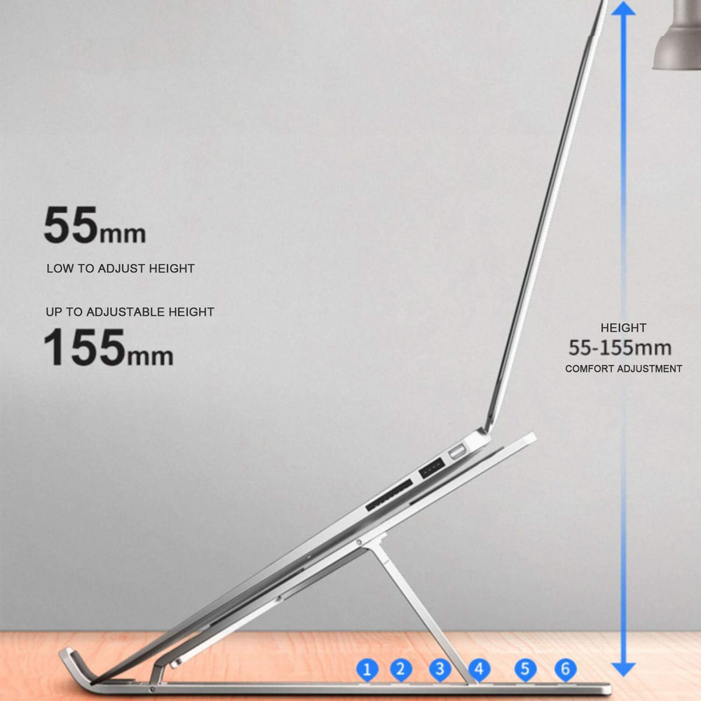 Laptop Tabletop Stand, Fold-Up, Adjustable, Ventilated, Portable Holder For Desk, Aluminum Foldable Laptop Ergonomic Compatibility With Up To 15.6-Inch Laptop, All Mac, Tab, And Mobile (Silver)