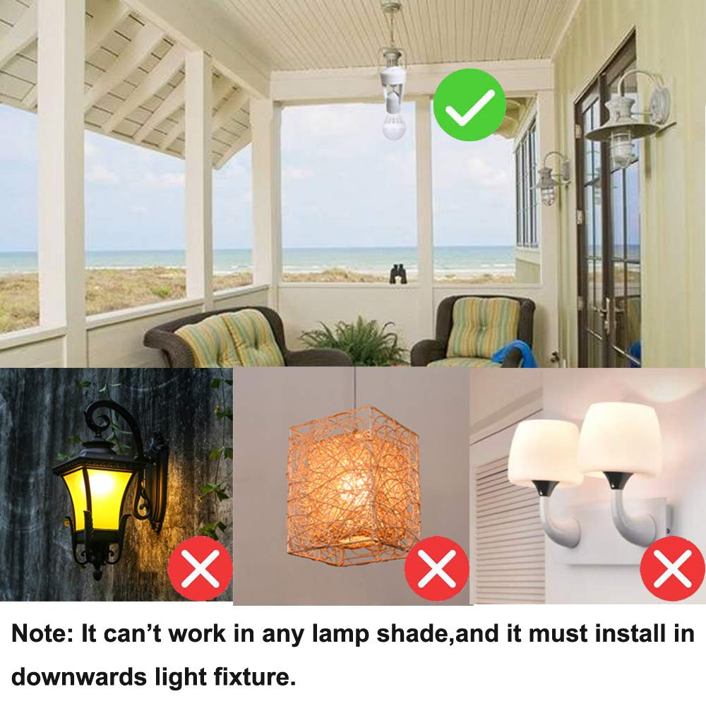 PIR Motion Sensor Light Socket,E26/E27 Smart Lamp Bulb Holder Adapter Auto On/Off Light Control Suitable for Garage Basement Porch Storage Room