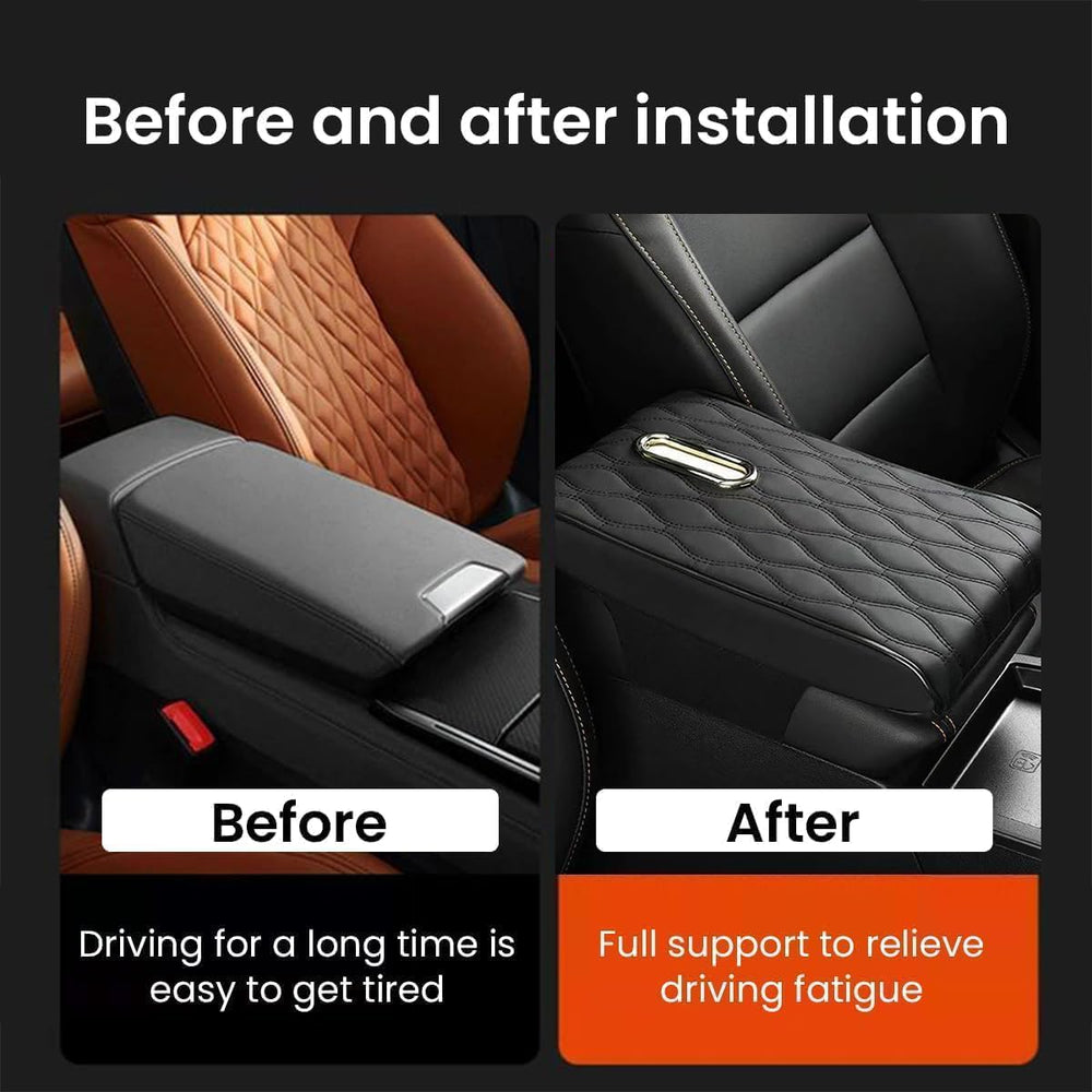 Car Armrest Cushion with Tissue Holder, Memory Foam Console Pad, PU Leather Cover, Universal Fit Arm Rest Support for Car SUV Truck, Comfortable Elbow Rest Organizer (Black)