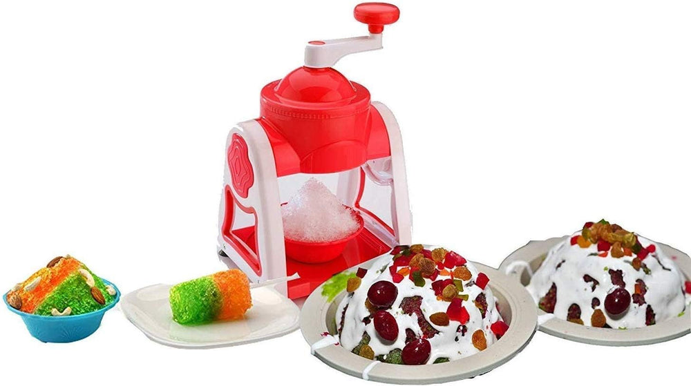 Manual Ice Gola Maker Machine with Sharp Blades, Ice Crusher, Snow Grinder, 3 Bowls, 1 Glass, 6 Sticks, and 1 Serving Dish – Ideal for Making Baraf Ka Gola, Slush, and Shaved Ice Treats