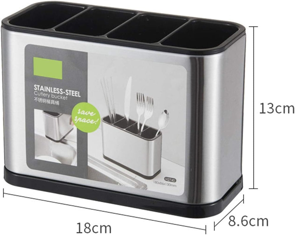 Stainless Steel Kitchen Cutlery Holder – 4 Compartment Utensil Organizer & Drainer Stand for Spoons, Forks, Knives – Rust-Resistant, Compact Design