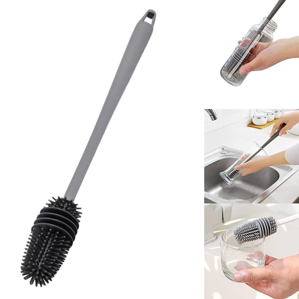 Long Handle Silicone Bottle Cleaner Brush for Washing Water Bottle, Solution Bottle, Mug. Cleaning Brush (Pack of 1) (Color - Grey)