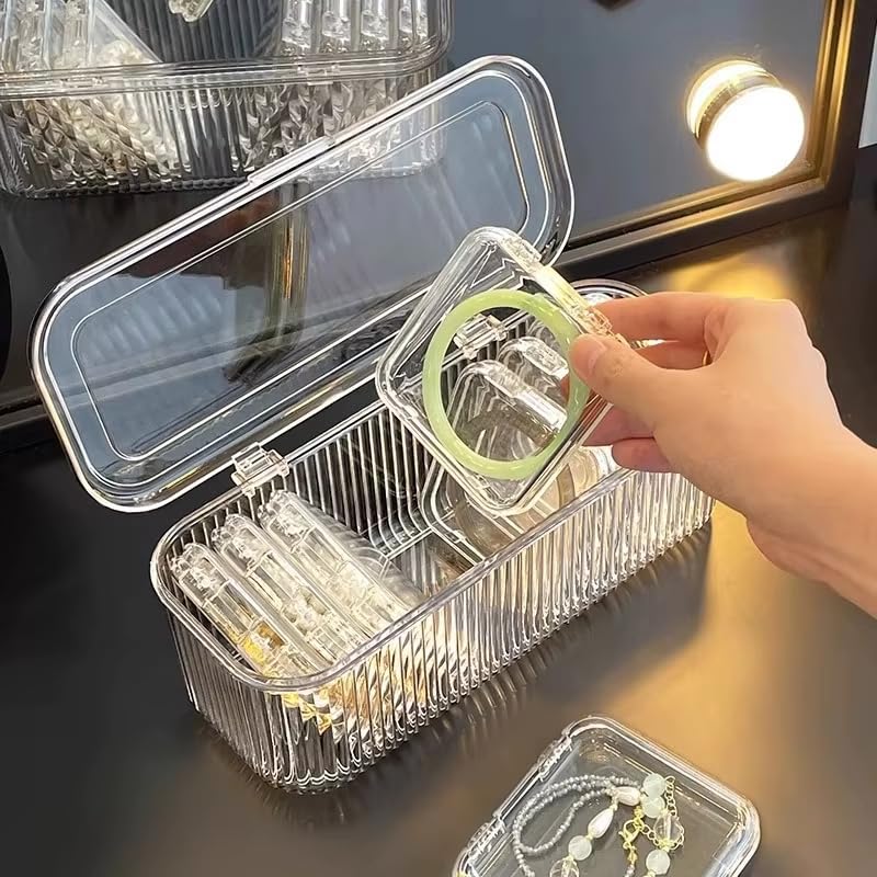 Acrylic Jewellery Organizer Box Set with 10 Piece, Portable Storage Boxes with Anti-Oxidation for Earrings, Bracelets, Rings, Necklace, Watch, Transparent Jewellery Case for Women & Girls