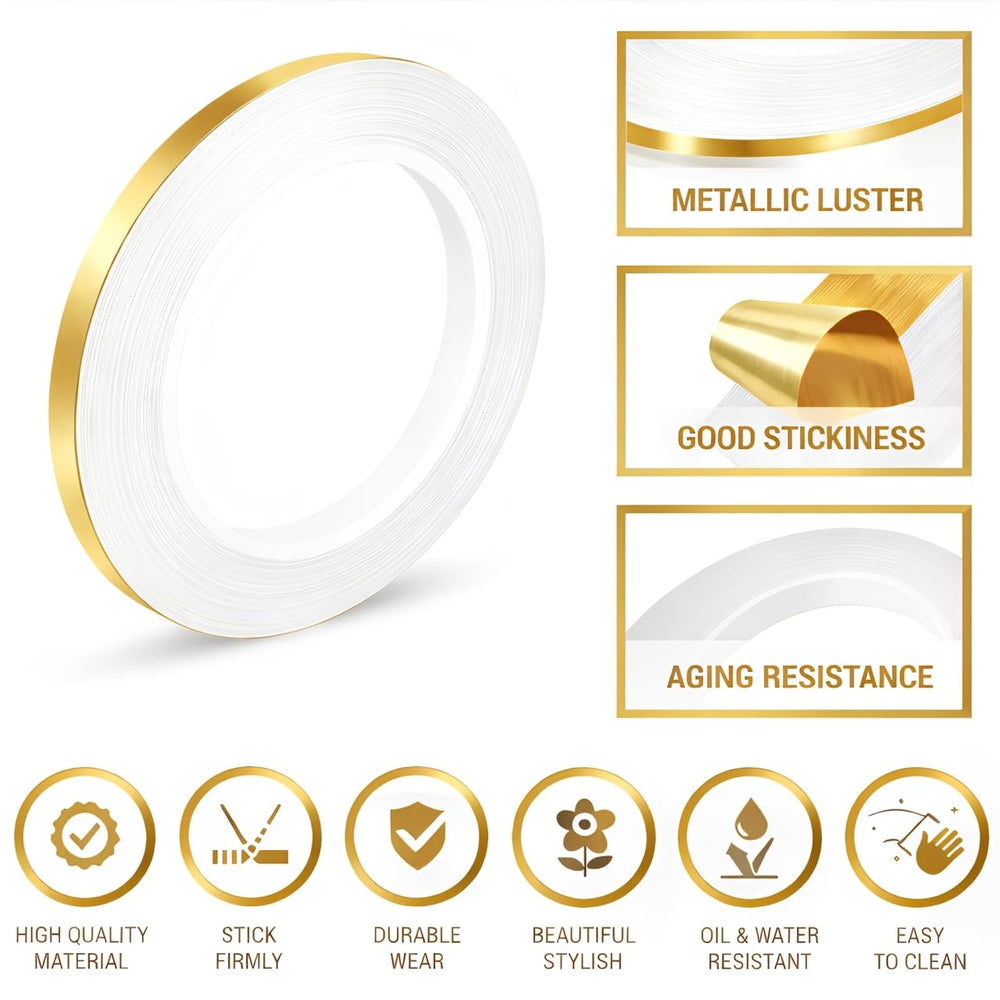 Golden 0.5cm Tile Gap Sealing Tape Waterproof Self Adhesive Decorative Strip for Wall Floor Ceiling Kitchen Cabinet Seam Cover Tile Border Sticker (50mtr)