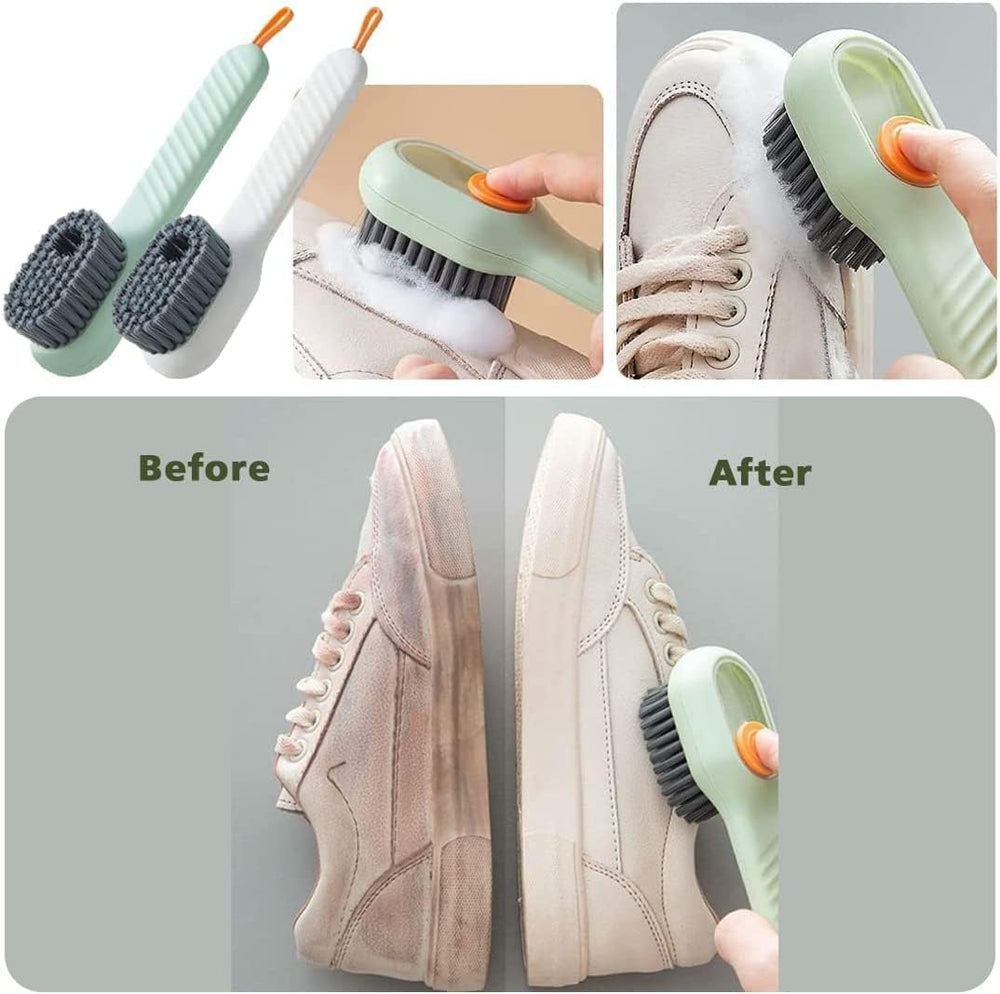 Multifunctional Liquid Shoe Brush with Liquid Box, Adding Liquid Filled Shoe Washing Brush with Soap Dispenser Press Type, Long Handle Shoe Cleaner Brush Cleaning with New Liquid Cartridge Pack of 1