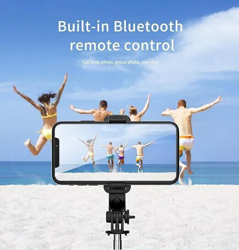 Q07 3-in-1 Bluetooth Selfie Stick Tripod with Integrated LED Fill Light – Wireless Remote Control, 360° Rotation, Foldable & Extendable Monopod for All Smartphones