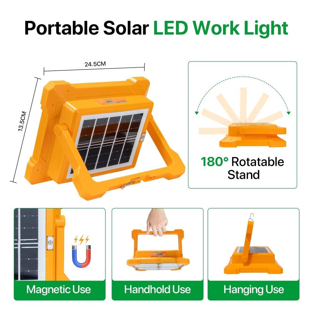 Portable LED Work Solar Light Use for emergency IP66 Waterproof,USB & Solar Rechargeable LED Flood Light - 288 LED's Outdoor Light 5 Adjustable Light mode for Garden, Camping, Garage