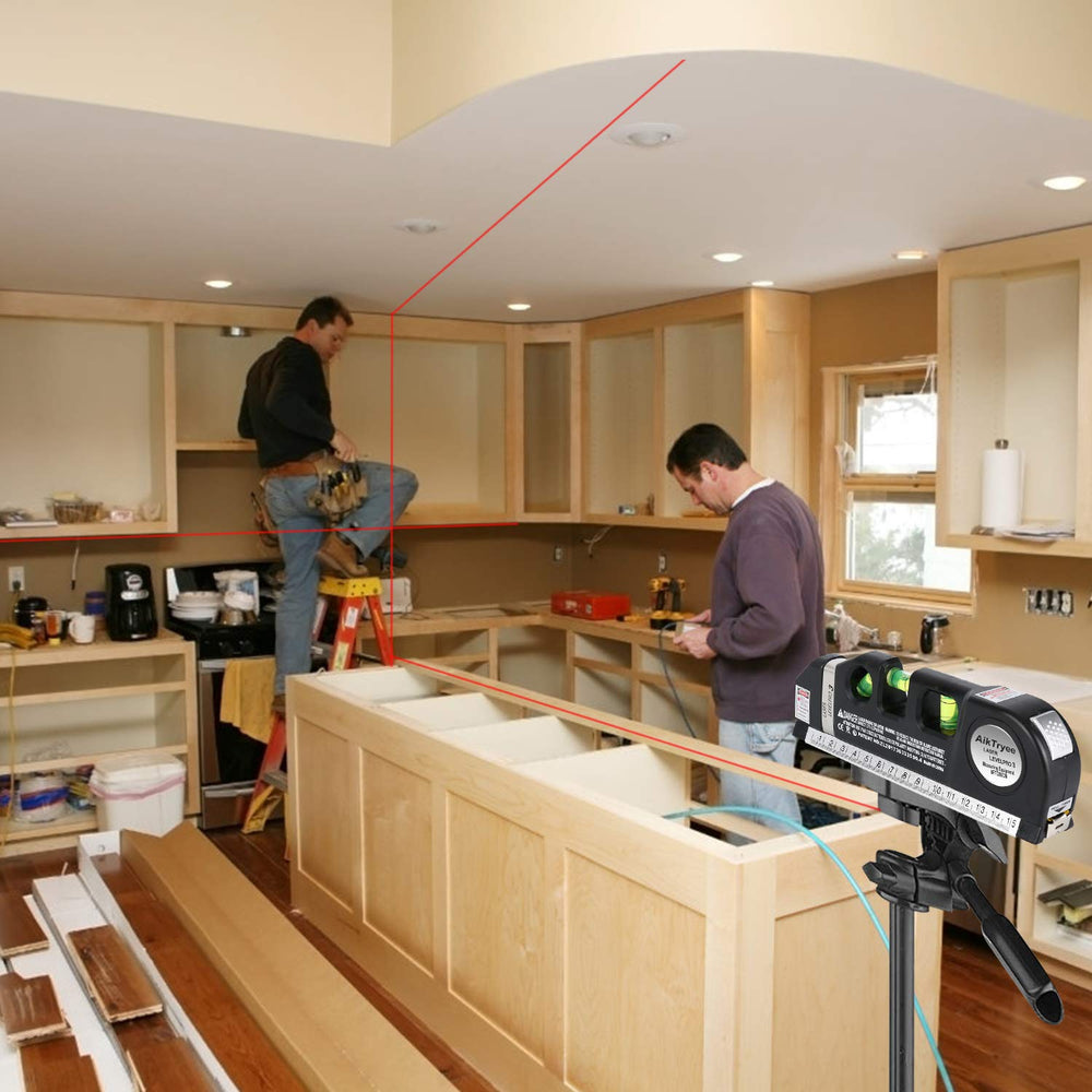 Multipurpose ABS Laser Level Line Tool Kit | Standard Cross | leveler Beam with Metric Rulers 8ft/2.5M for Picture Hanging cabinets Tile Walls (Black)