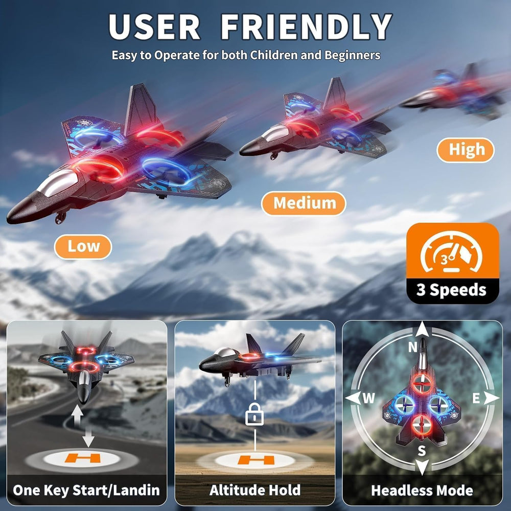 RC Fighter Jet Airplane for Kids & Adults | Remote Control Flying Plane Toy with LED Lights, 360° Flip & Stunt Roll | Rechargeable Easy to Fly RC Aircraft