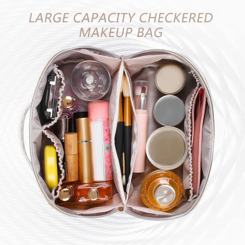 Large Capacity Travel Cosmetic Bag With Handle And Divider - Multifunctional Makeup Bag For Easy Access, Waterproof- (Cream), 10 cm