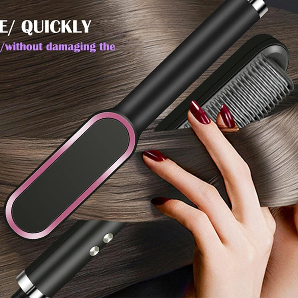 3-in-1 Ceramic Hair Straightening Brush for Women with 5 Heat Settings & 30-Second Fast Heating – Multicolored