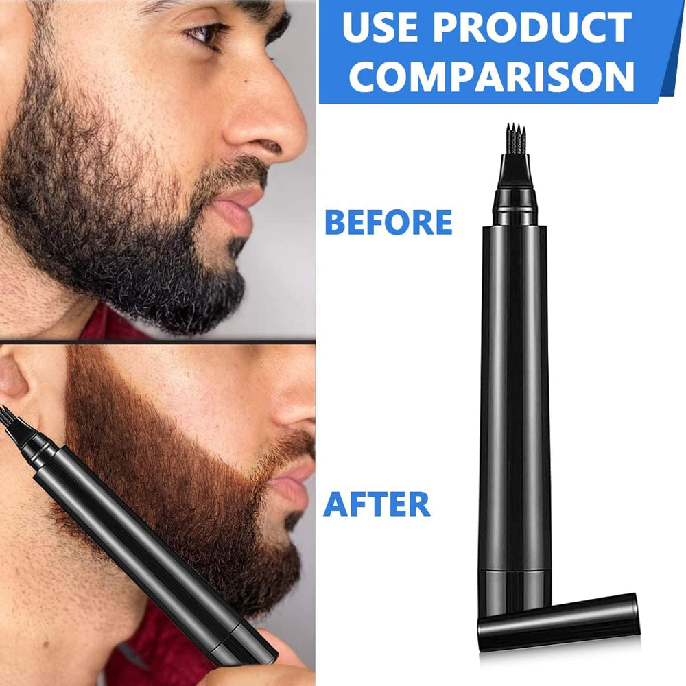 Beard Filling Pen Kit, Barber Styling Beard Colour Filler Pencil with Brush, Waterproof, Sweat Proof, Sharp Beard Lines Long-Lasting Durable Pencil for Men Beard, Moustache, Eyebrows Filler - Black