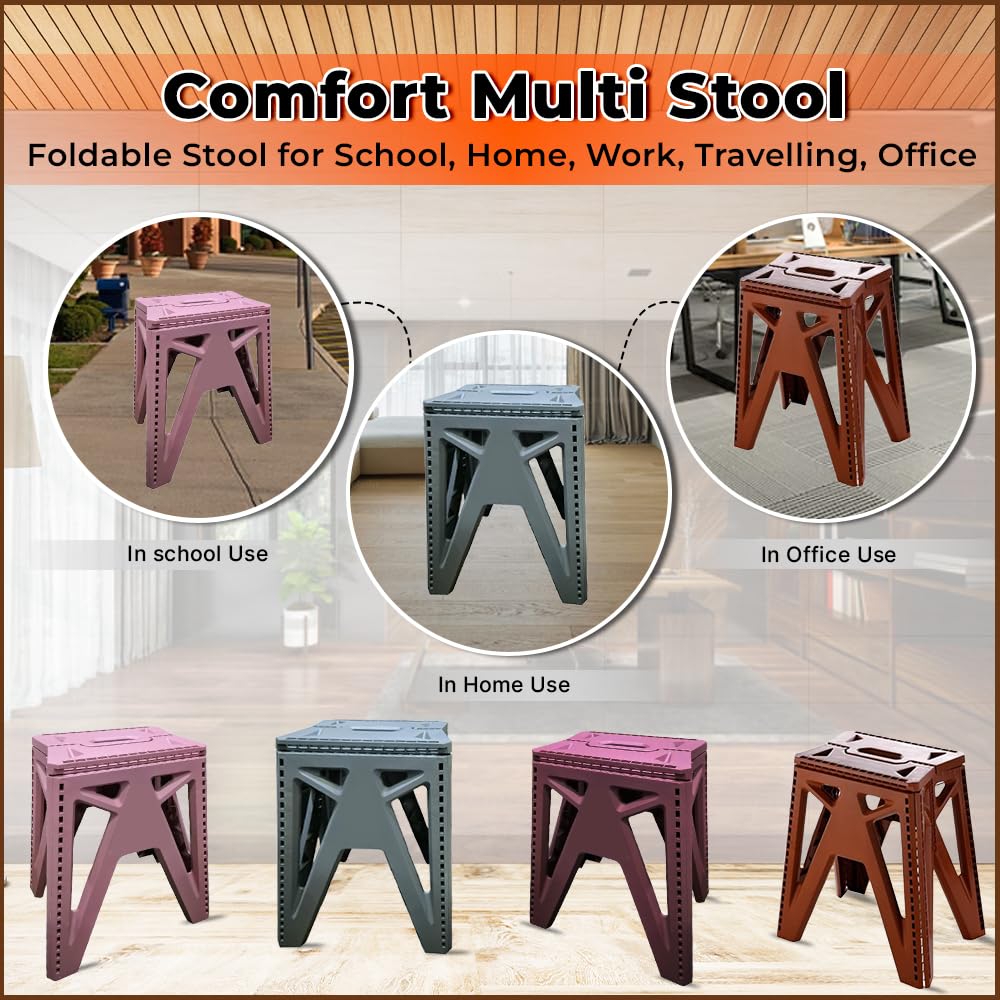 Comfort Multi Stool with 200KG Capacity, Foldable Stool for School, Home, Work, Travelling, Office (Assorted)