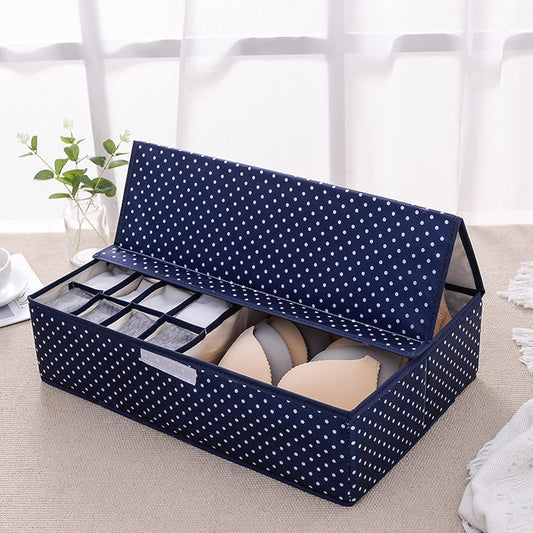Innerwear Organizer 16+1 Compartment Non-Smell Non Woven Foldable Fabric Storage Box For Closet (Blue Polka Dot),Clothing