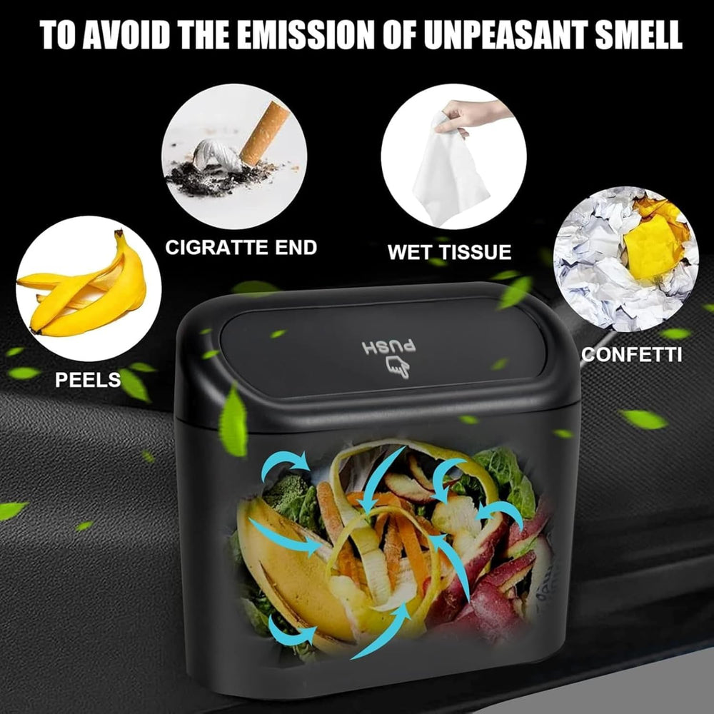 Car Trash Can with Lid – Mini Car Dustbin Hanging Auto Garbage Bin Holder for Car Interior, SUV, Office & Home (Black, Pack of 1)