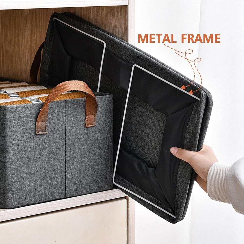 26 Liter Foldable Wardrobe Organizer with Durable Handle & Metal Frame Rectangle Stuff Storage Box Closet Drawer Organizers for Clothes, Toys, Books, Blanket Baskets for Pants Jeans Sweater