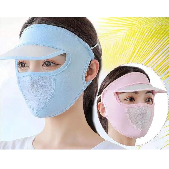 Summer Protection Women’s Cap Mask – UV Sun Protection, Foldable Scarf & Face Cover with Ice Silk Material, Breathable Sunscreen Shield for Outdoor Cycling & Activities, Multicolour