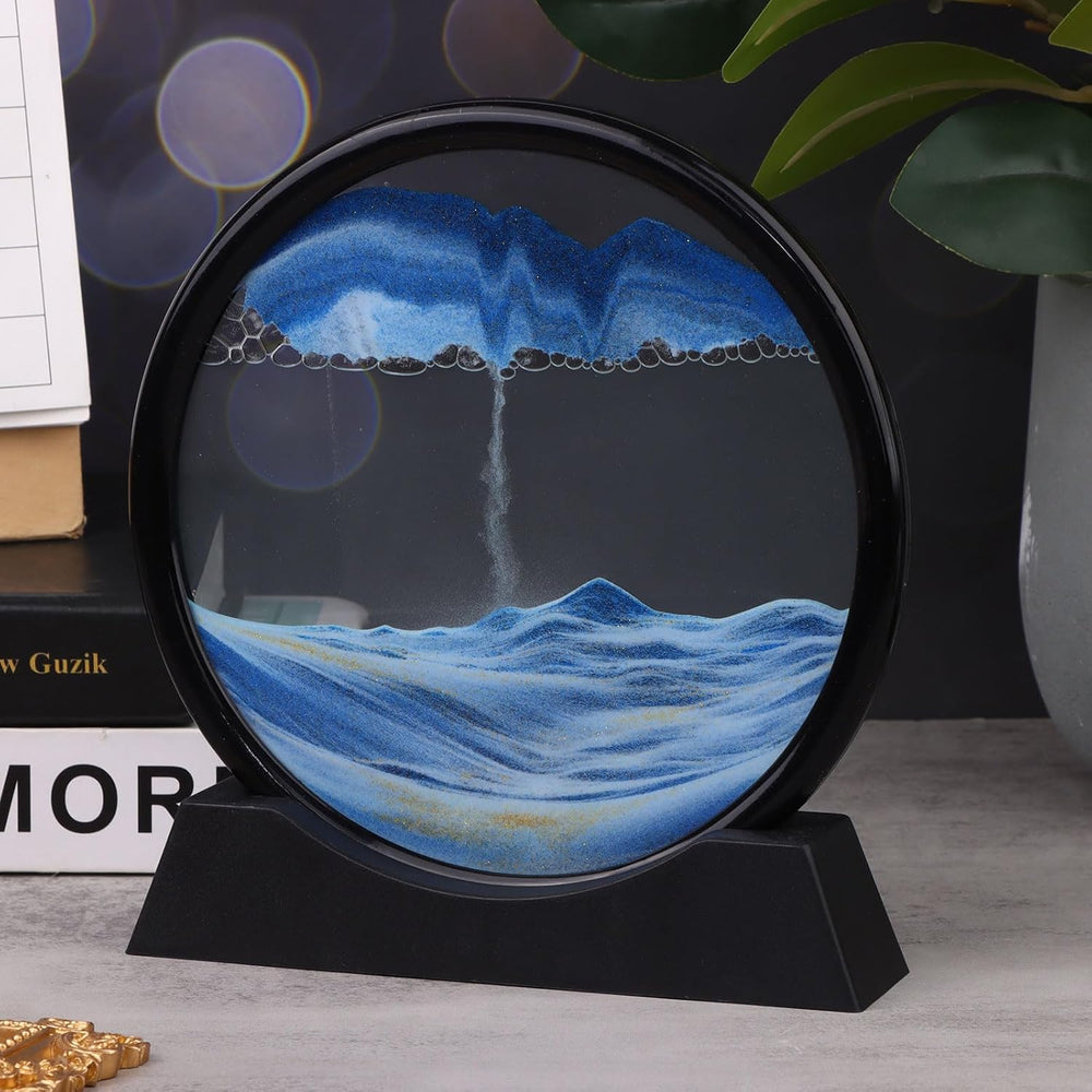 Moving Sand Art Picture Glass Liquid Painting 3D Natural Landscape showpieces for Home Decor Antique Gifts for Kids Office Desktop Decoration Desk Table Decorative Items (Deep Sea Blue)