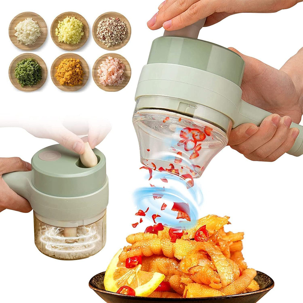4-in-1 Electric Choppers - Multi-Function Food Processor, Mini Chopper, Garlic Masher, Slicer & Dicer - Compact Kitchen Gadget, Electric Mini Chopper, Vegetable Chopper, 250ml Bowl Capacity